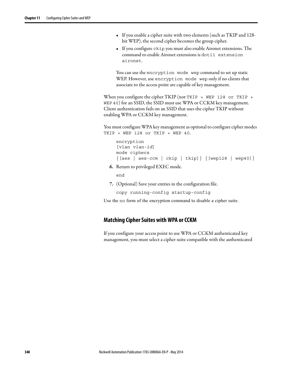 Matching cipher suites with wpa or cckm | Rockwell Automation 1783-WAPxxx Stratix 5100 Wireless Access Point User Manual User Manual | Page 348 / 612