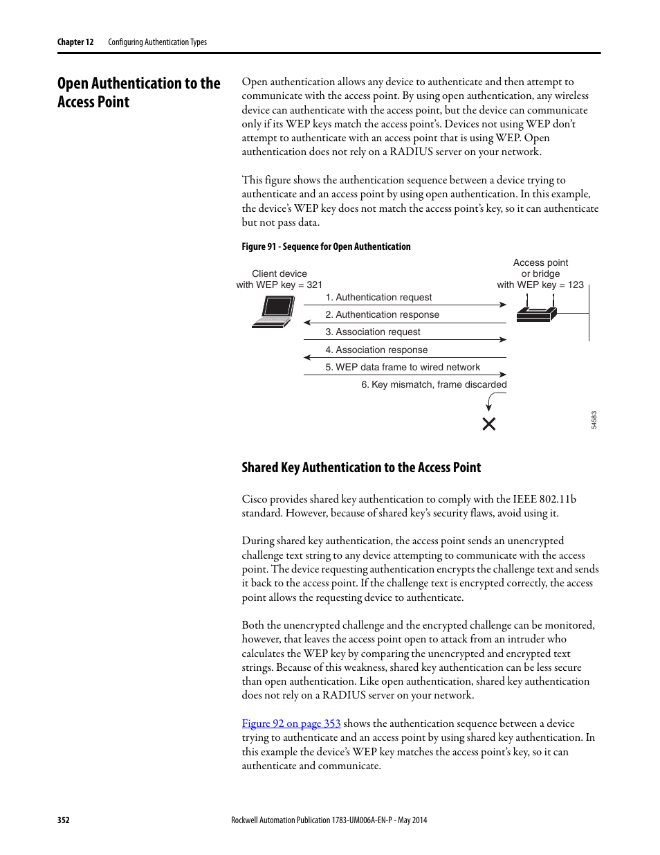 Open authentication to the access point, Shared key authentication to the access point | Rockwell Automation 1783-WAPxxx Stratix 5100 Wireless Access Point User Manual User Manual | Page 352 / 612