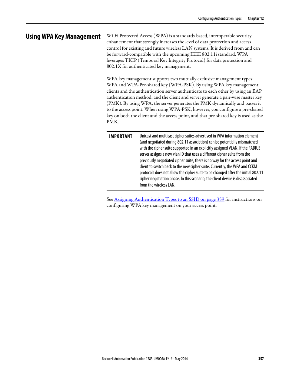 Using wpa key management | Rockwell Automation 1783-WAPxxx Stratix 5100 Wireless Access Point User Manual User Manual | Page 357 / 612