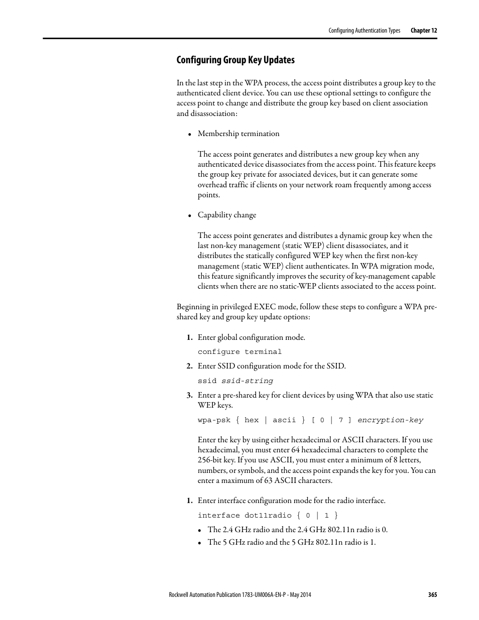 Configuring group key updates | Rockwell Automation 1783-WAPxxx Stratix 5100 Wireless Access Point User Manual User Manual | Page 365 / 612