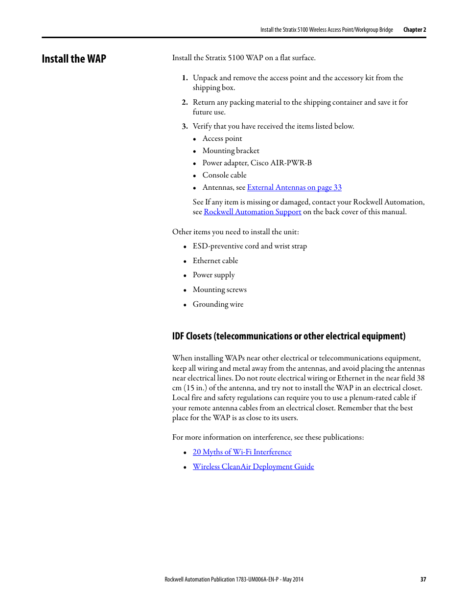 Install the wap | Rockwell Automation 1783-WAPxxx Stratix 5100 Wireless Access Point User Manual User Manual | Page 37 / 612