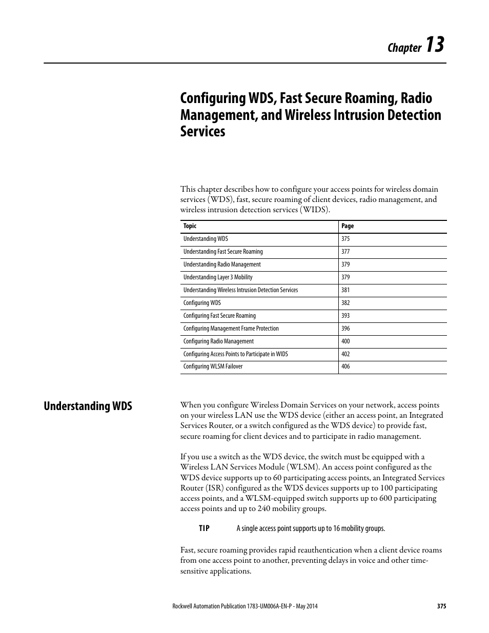 Understanding wds, Chapter 13, Chapter | Rockwell Automation 1783-WAPxxx Stratix 5100 Wireless Access Point User Manual User Manual | Page 375 / 612