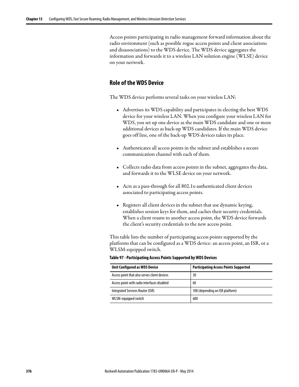 Role of the wds device | Rockwell Automation 1783-WAPxxx Stratix 5100 Wireless Access Point User Manual User Manual | Page 376 / 612
