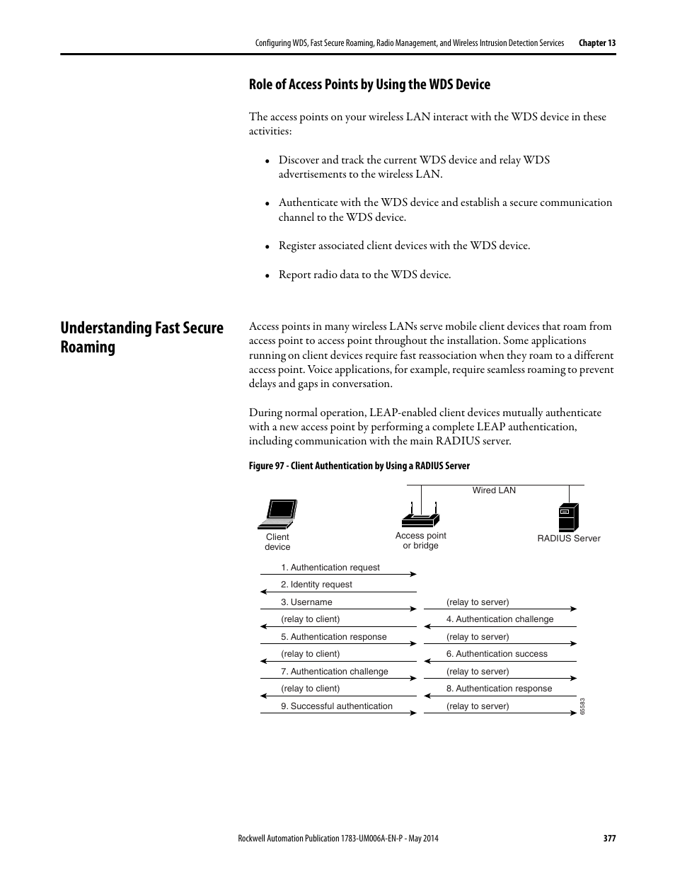 Role of access points by using the wds device, Understanding fast secure roaming | Rockwell Automation 1783-WAPxxx Stratix 5100 Wireless Access Point User Manual User Manual | Page 377 / 612