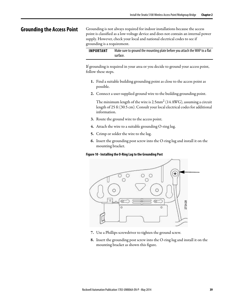 Grounding the access point | Rockwell Automation 1783-WAPxxx Stratix 5100 Wireless Access Point User Manual User Manual | Page 39 / 612