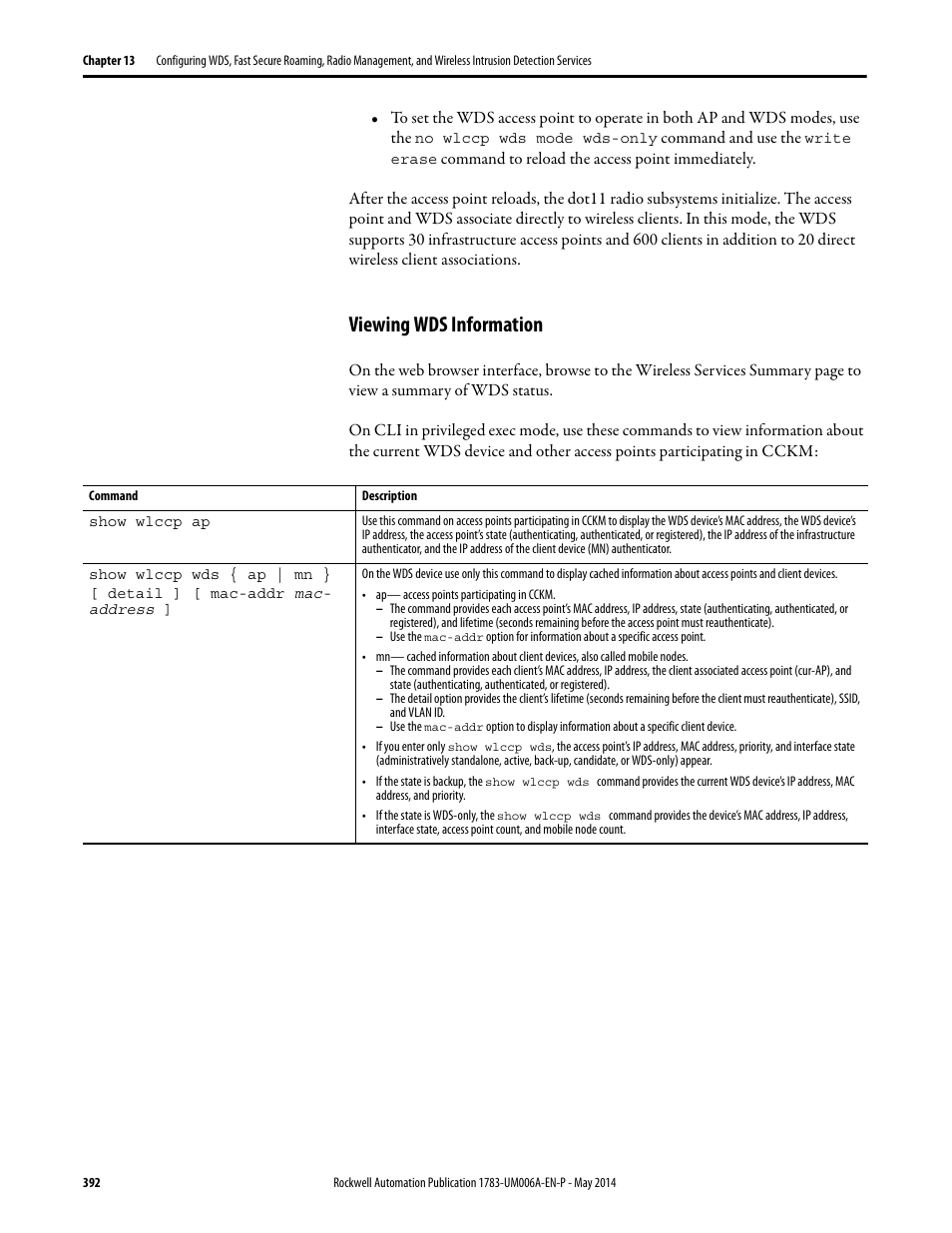 Viewing wds information | Rockwell Automation 1783-WAPxxx Stratix 5100 Wireless Access Point User Manual User Manual | Page 392 / 612