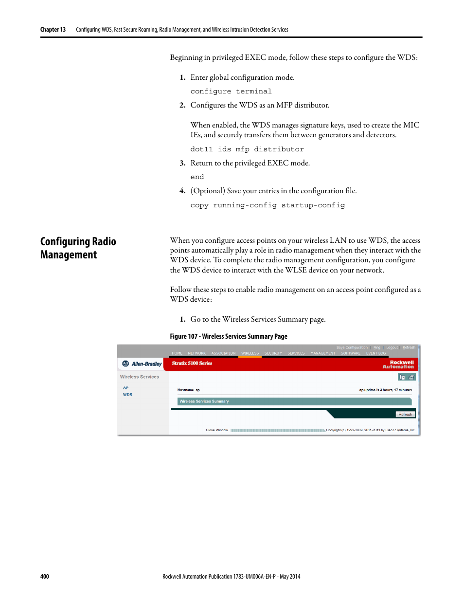 Configuring radio management, For mor | Rockwell Automation 1783-WAPxxx Stratix 5100 Wireless Access Point User Manual User Manual | Page 400 / 612