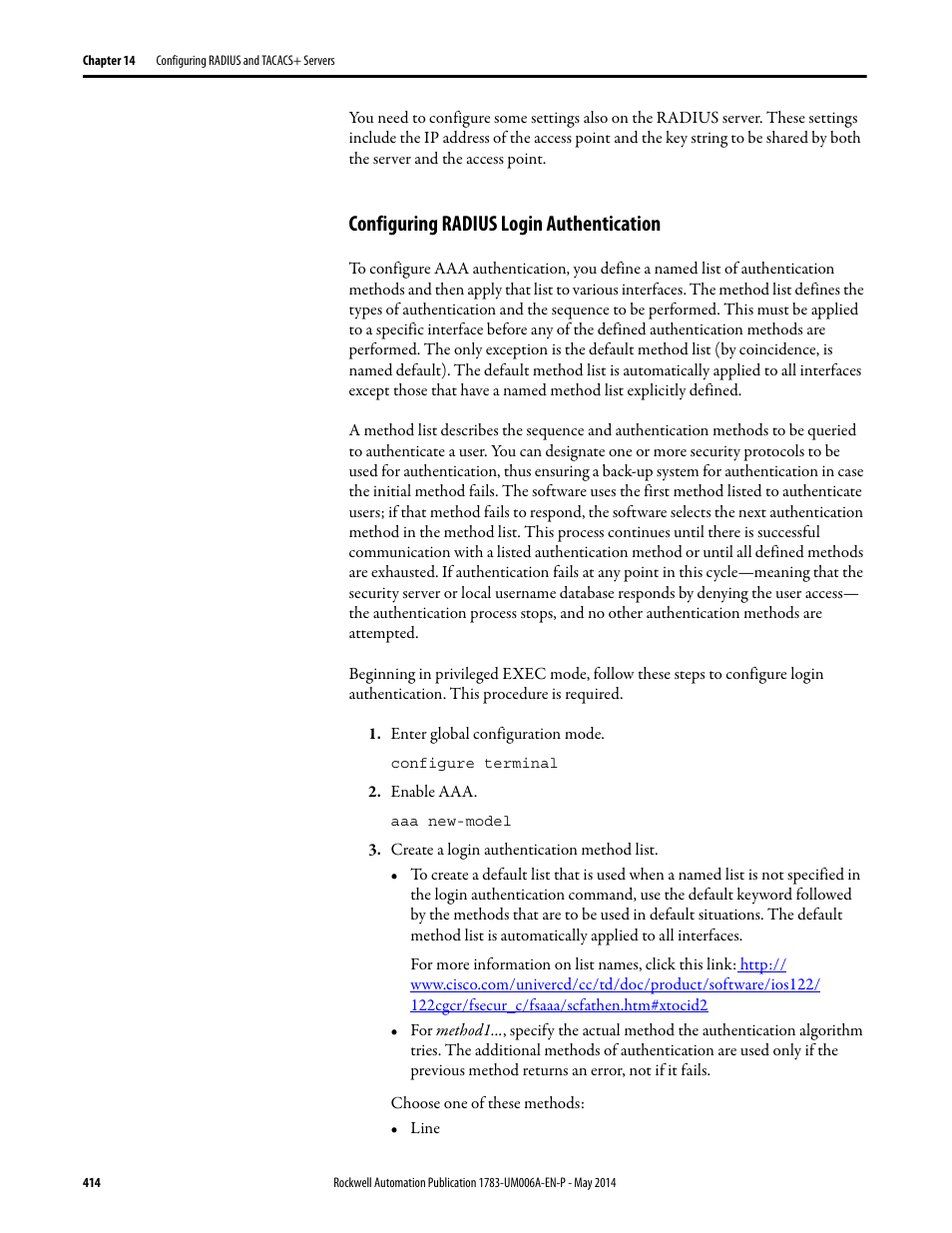 Configuring radius login authentication | Rockwell Automation 1783-WAPxxx Stratix 5100 Wireless Access Point User Manual User Manual | Page 414 / 612