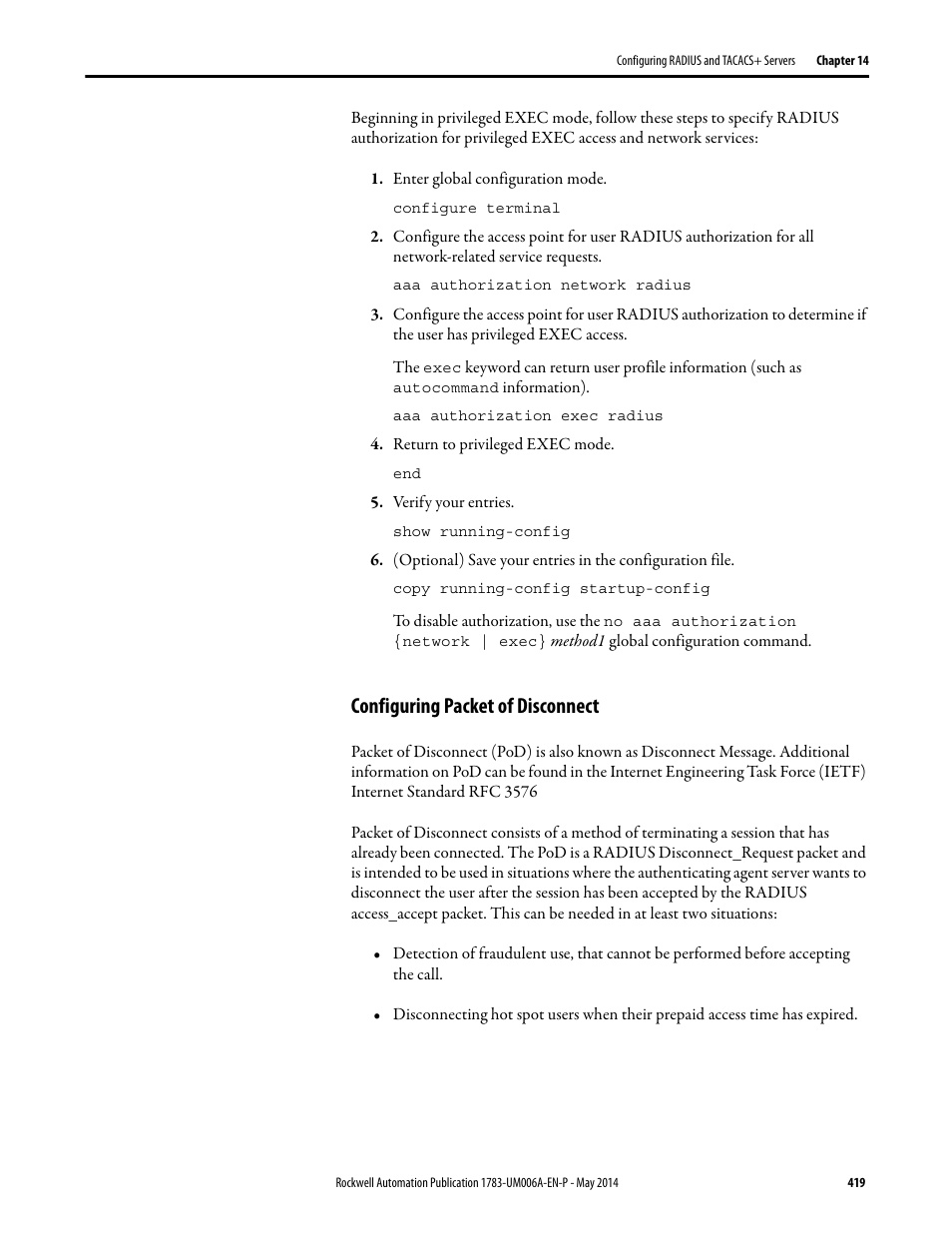 Configuring packet of disconnect | Rockwell Automation 1783-WAPxxx Stratix 5100 Wireless Access Point User Manual User Manual | Page 419 / 612