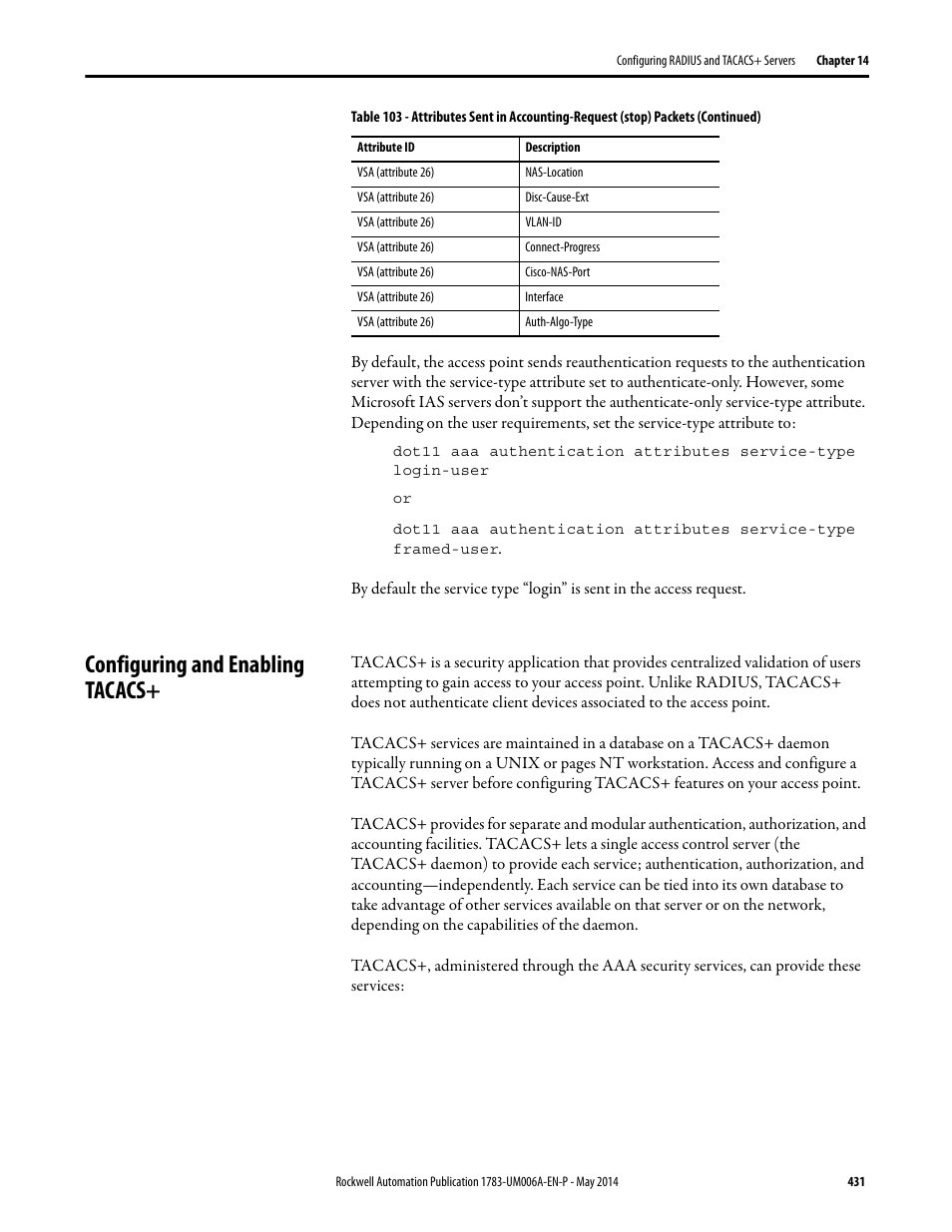 Configuring and enabling tacacs | Rockwell Automation 1783-WAPxxx Stratix 5100 Wireless Access Point User Manual User Manual | Page 431 / 612