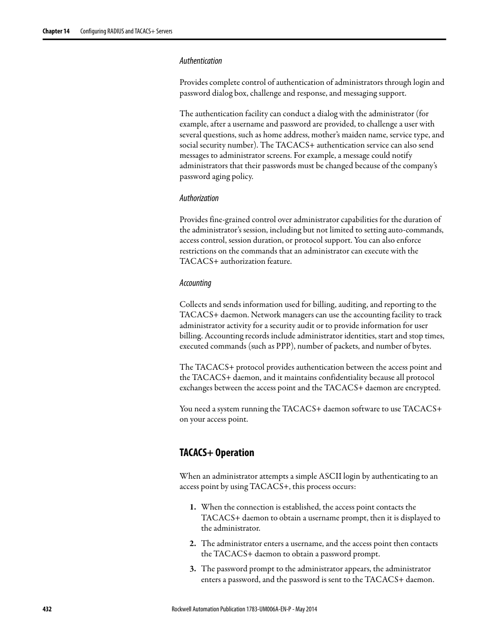 Tacacs+ operation | Rockwell Automation 1783-WAPxxx Stratix 5100 Wireless Access Point User Manual User Manual | Page 432 / 612