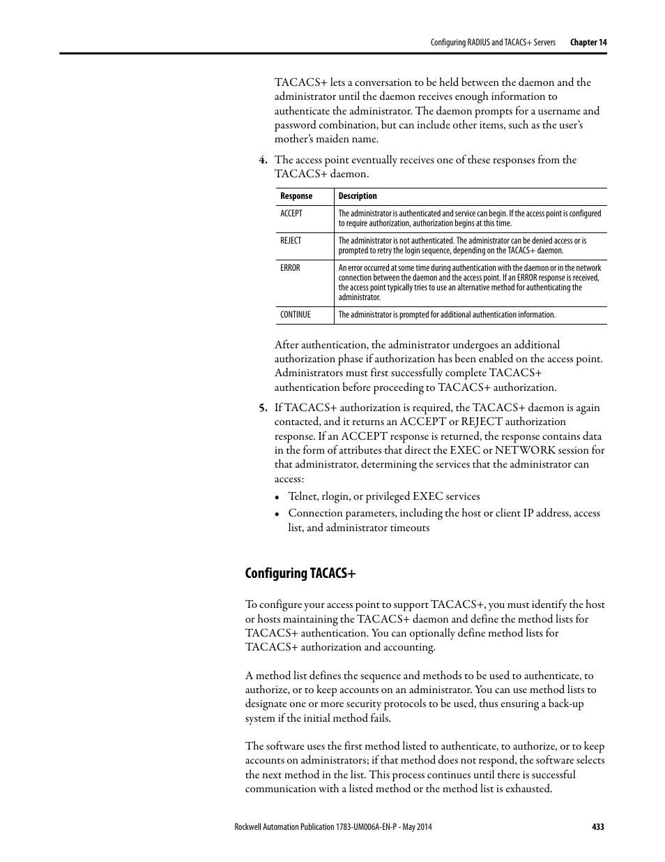 Configuring tacacs | Rockwell Automation 1783-WAPxxx Stratix 5100 Wireless Access Point User Manual User Manual | Page 433 / 612