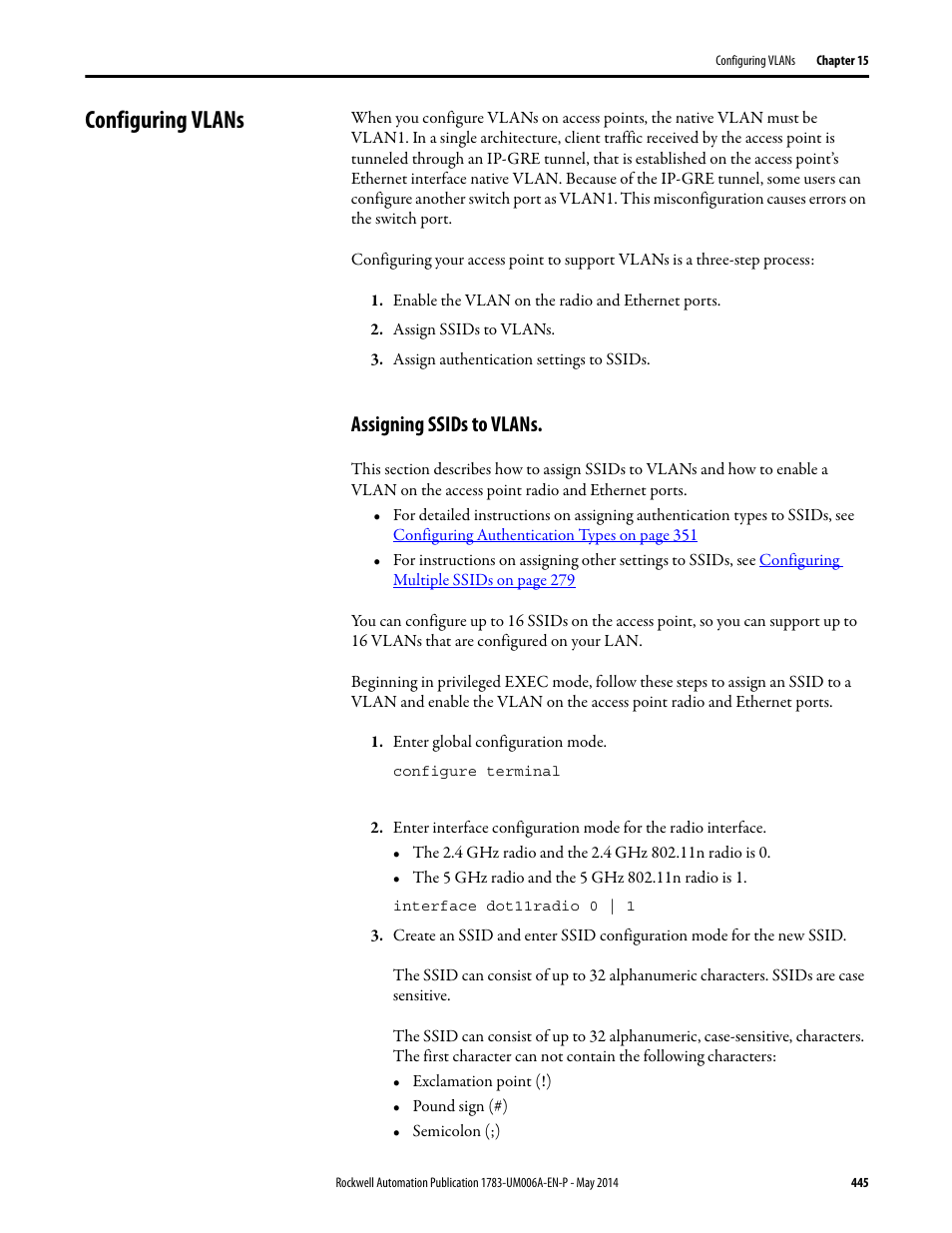 Configuring vlans, Assigning ssids to vlans | Rockwell Automation 1783-WAPxxx Stratix 5100 Wireless Access Point User Manual User Manual | Page 445 / 612