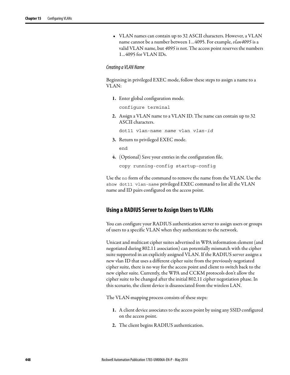 Using a radius server to assign users to vlans | Rockwell Automation 1783-WAPxxx Stratix 5100 Wireless Access Point User Manual User Manual | Page 448 / 612