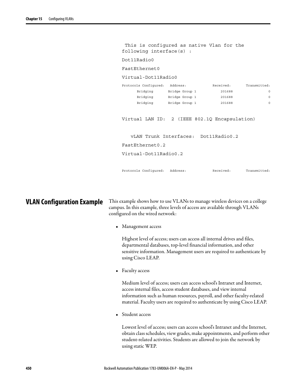 Vlan configuration example | Rockwell Automation 1783-WAPxxx Stratix 5100 Wireless Access Point User Manual User Manual | Page 450 / 612