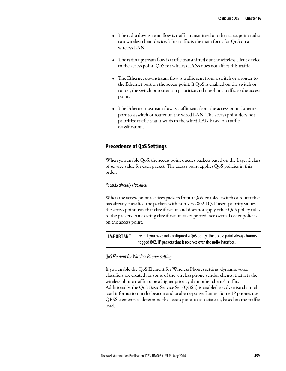 Precedence of qos settings | Rockwell Automation 1783-WAPxxx Stratix 5100 Wireless Access Point User Manual User Manual | Page 459 / 612