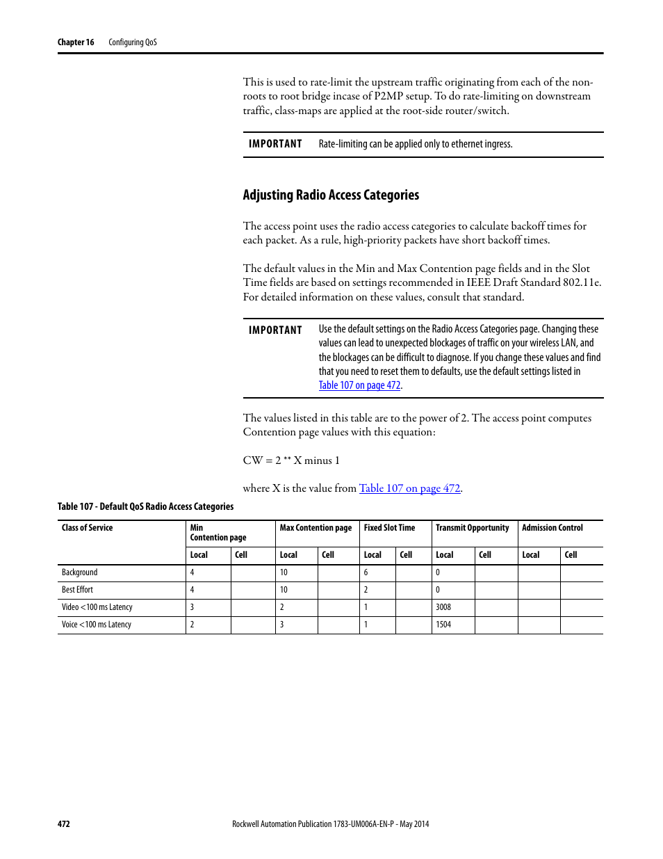 Adjusting radio access categories | Rockwell Automation 1783-WAPxxx Stratix 5100 Wireless Access Point User Manual User Manual | Page 472 / 612