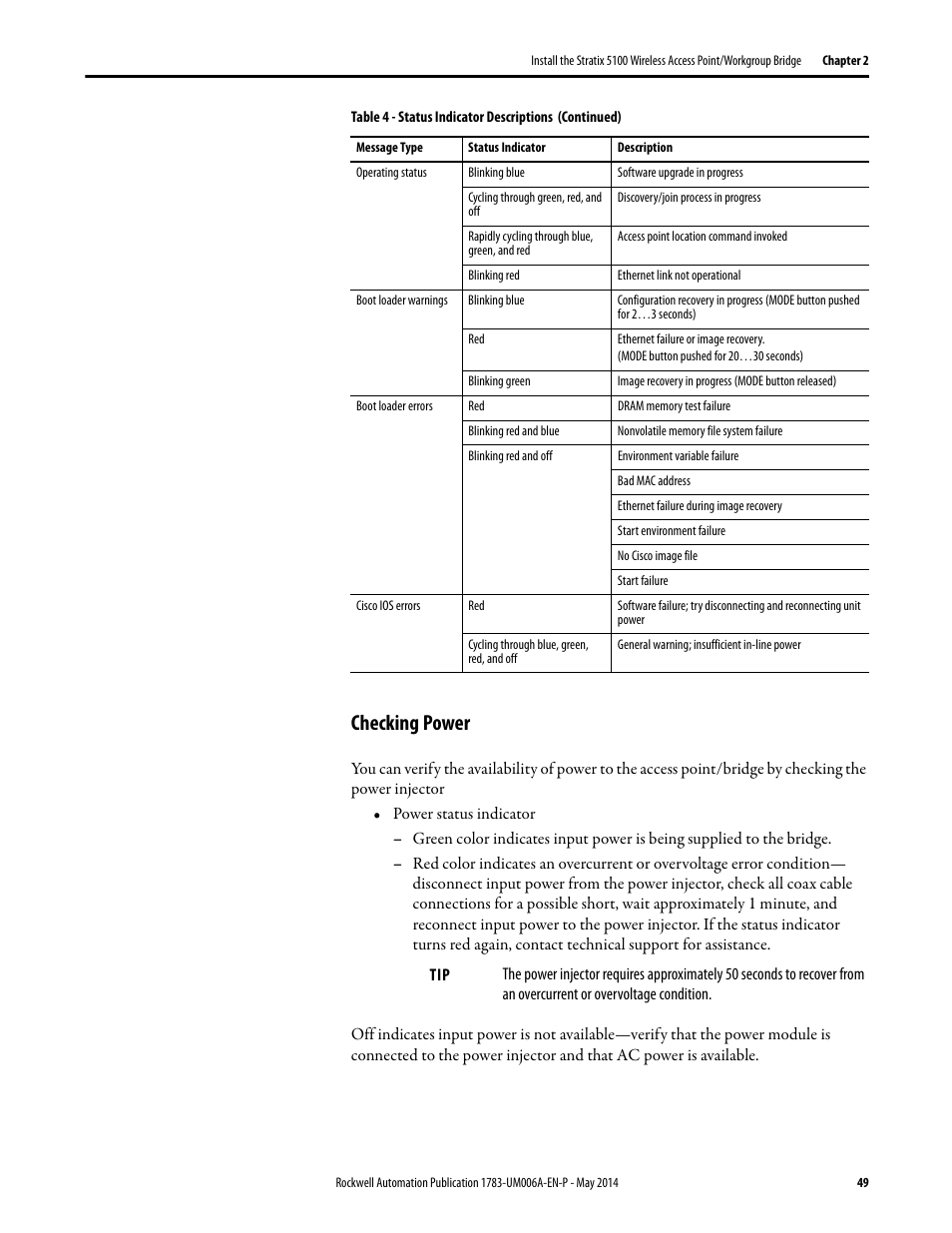 Checking power | Rockwell Automation 1783-WAPxxx Stratix 5100 Wireless Access Point User Manual User Manual | Page 49 / 612