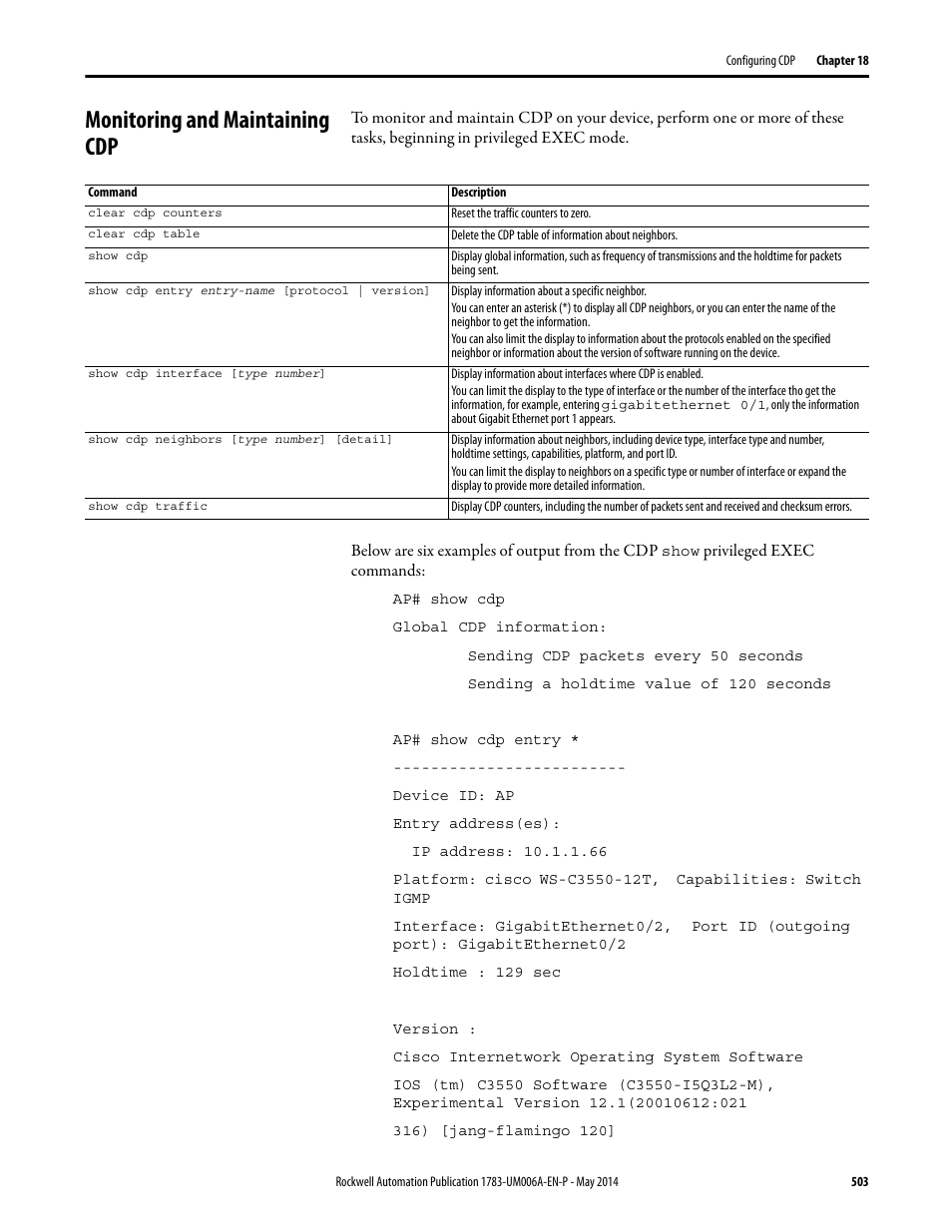 Monitoring and maintaining cdp | Rockwell Automation 1783-WAPxxx Stratix 5100 Wireless Access Point User Manual User Manual | Page 503 / 612