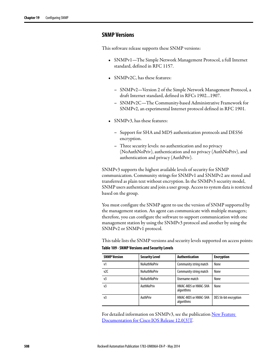 Snmp versions | Rockwell Automation 1783-WAPxxx Stratix 5100 Wireless Access Point User Manual User Manual | Page 508 / 612