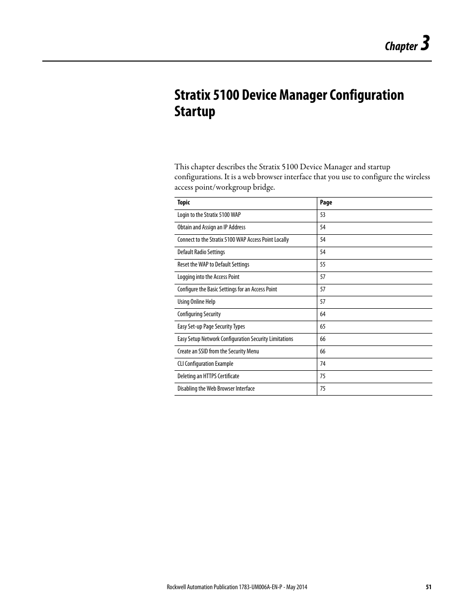 Chapter 3, Stratix 5100 device manager configuration startup, Stratix | Chapter | Rockwell Automation 1783-WAPxxx Stratix 5100 Wireless Access Point User Manual User Manual | Page 51 / 612