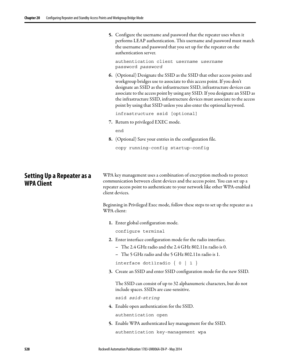 Setting up a repeater as a wpa client | Rockwell Automation 1783-WAPxxx Stratix 5100 Wireless Access Point User Manual User Manual | Page 528 / 612