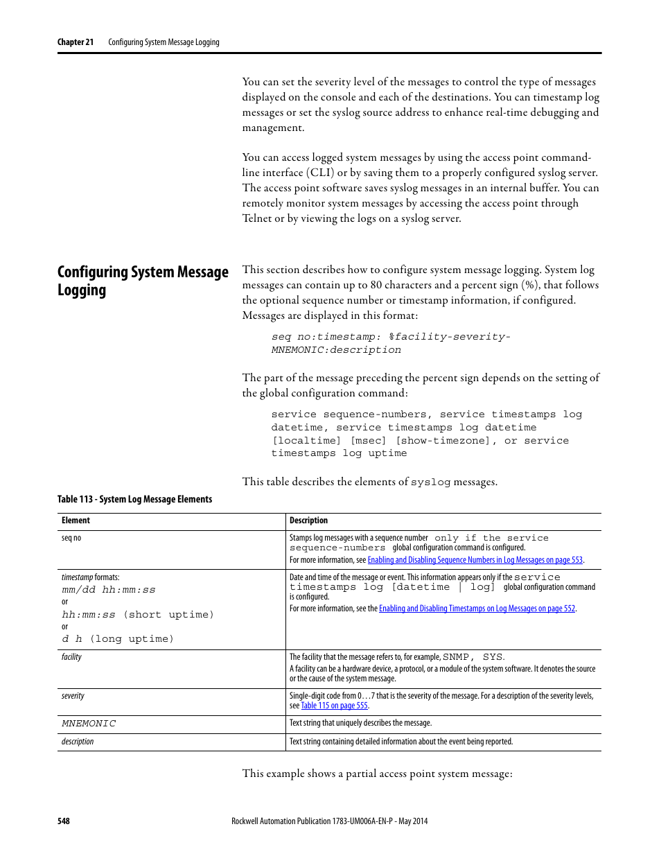 Configuring system message logging | Rockwell Automation 1783-WAPxxx Stratix 5100 Wireless Access Point User Manual User Manual | Page 548 / 612