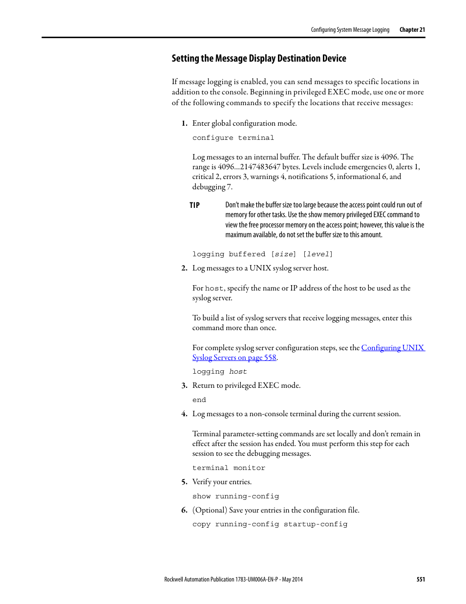 Setting the message display destination device | Rockwell Automation 1783-WAPxxx Stratix 5100 Wireless Access Point User Manual User Manual | Page 551 / 612