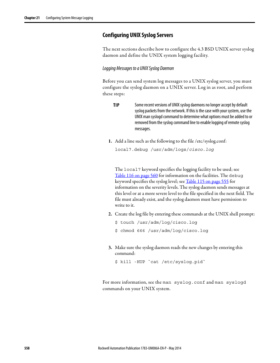 Configuring unix syslog servers | Rockwell Automation 1783-WAPxxx Stratix 5100 Wireless Access Point User Manual User Manual | Page 558 / 612