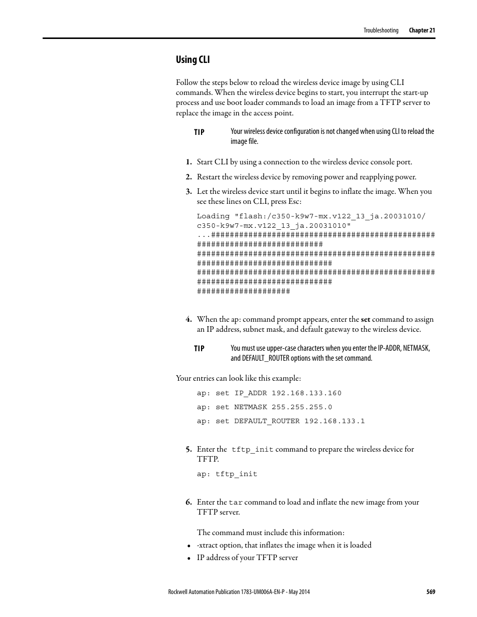 Using cli | Rockwell Automation 1783-WAPxxx Stratix 5100 Wireless Access Point User Manual User Manual | Page 569 / 612