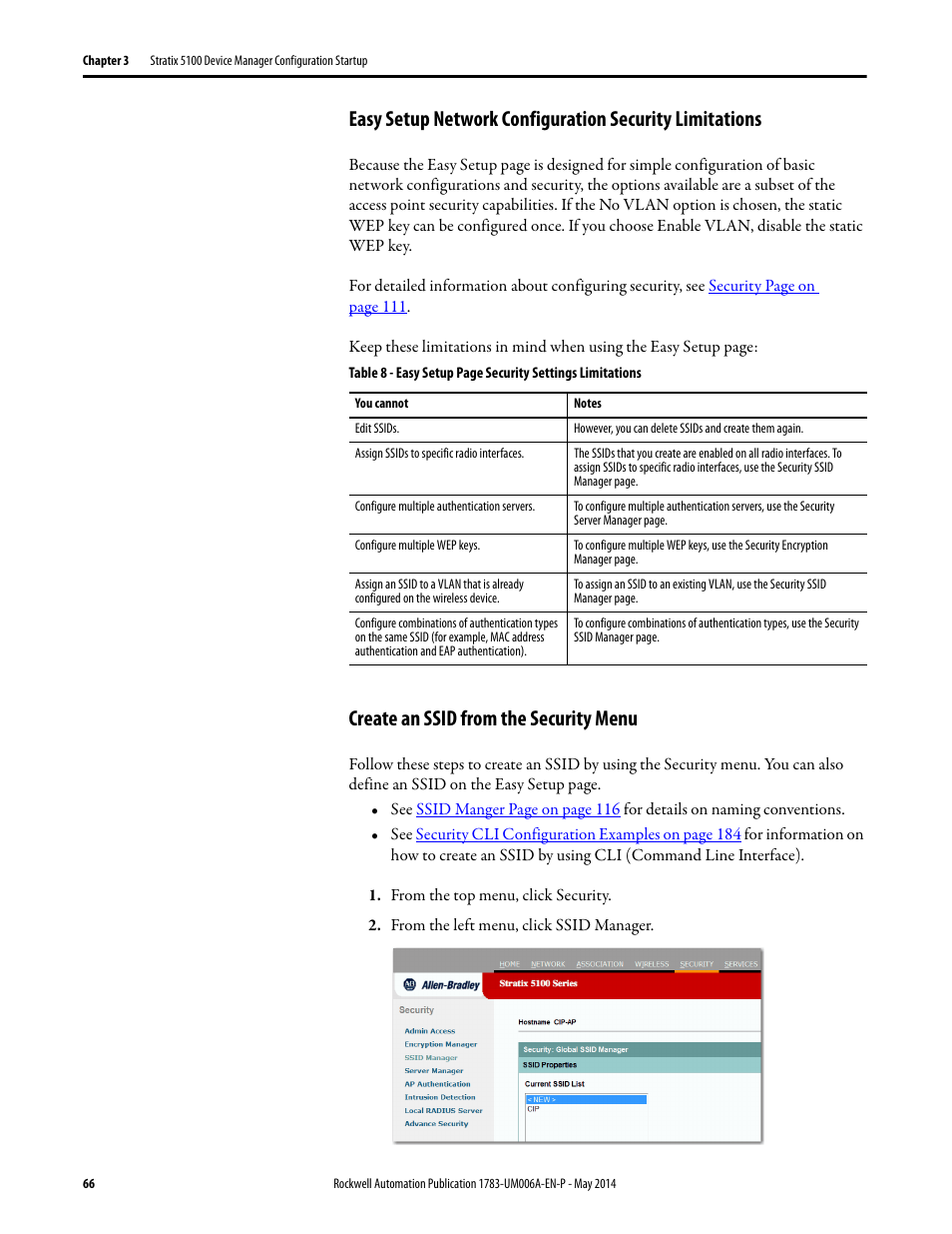 Create an ssid from the security menu | Rockwell Automation 1783-WAPxxx Stratix 5100 Wireless Access Point User Manual User Manual | Page 66 / 612