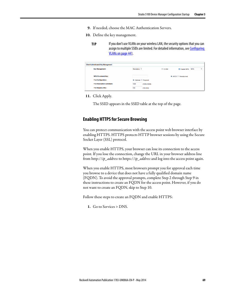 Enabling https for secure browsing | Rockwell Automation 1783-WAPxxx Stratix 5100 Wireless Access Point User Manual User Manual | Page 69 / 612