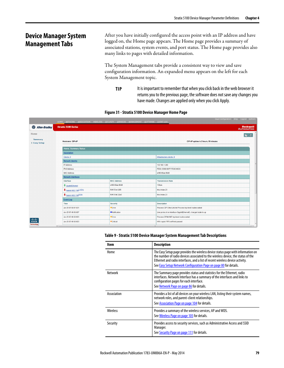 Device manager system management tabs | Rockwell Automation 1783-WAPxxx Stratix 5100 Wireless Access Point User Manual User Manual | Page 79 / 612