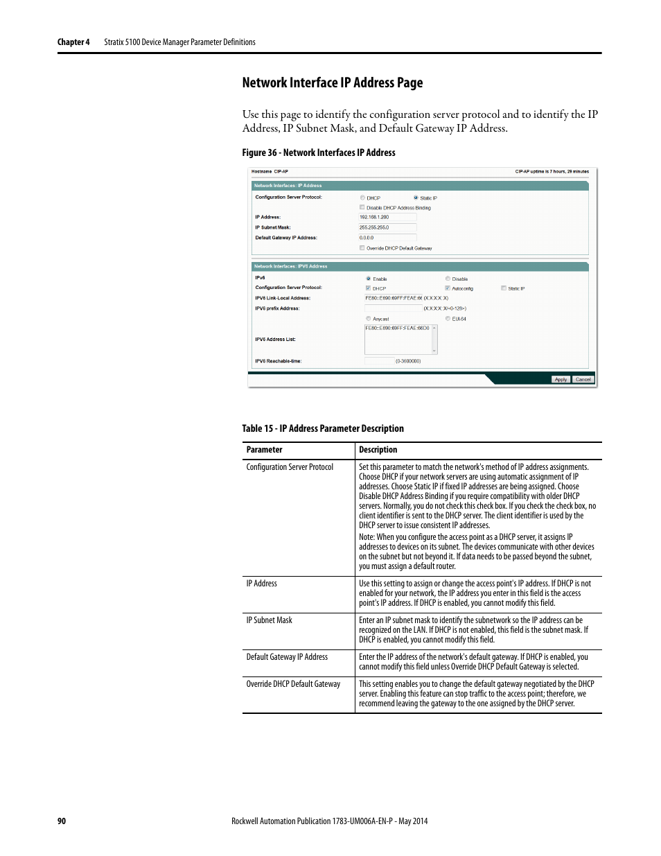 Network interface ip address page | Rockwell Automation 1783-WAPxxx Stratix 5100 Wireless Access Point User Manual User Manual | Page 90 / 612