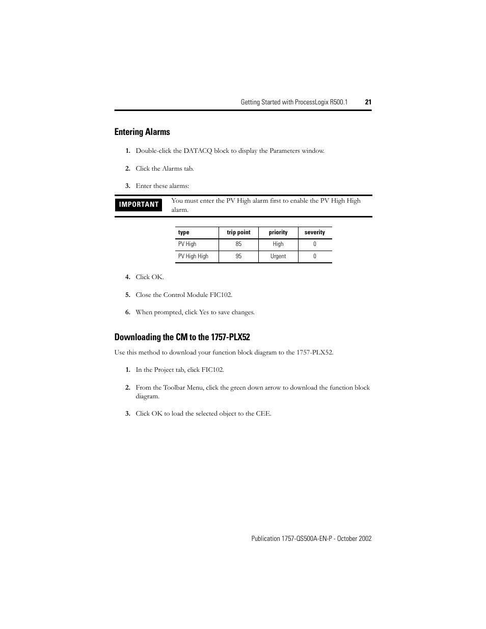Entering alarms | Rockwell Automation 1757-SWKIT5000 Getting Started with ProcessLogix R500.1 Quick Start User Manual | Page 21 / 24