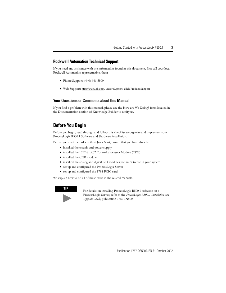 Before you begin | Rockwell Automation 1757-SWKIT5000 Getting Started with ProcessLogix R500.1 Quick Start User Manual | Page 3 / 24