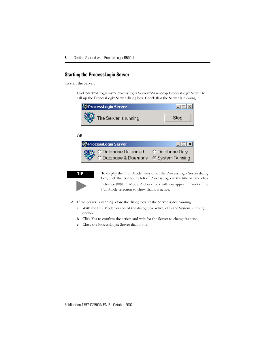 Starting the processlogix server | Rockwell Automation 1757-SWKIT5000 Getting Started with ProcessLogix R500.1 Quick Start User Manual | Page 6 / 24
