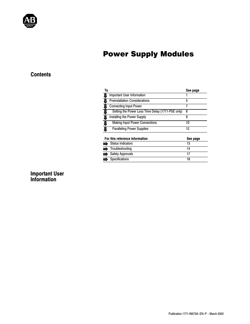 Rockwell Automation 1771-P3_P4_P5_P5E Power Supply Modules Installation Instructions User Manual | 20 pages