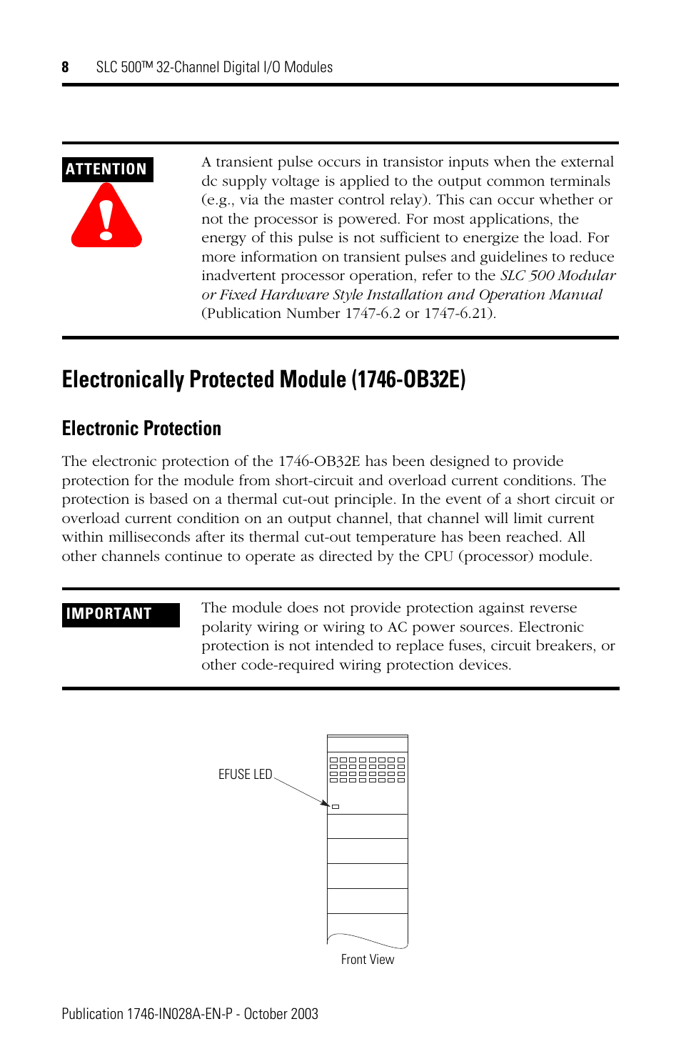 Electronically protected module (1746-ob32e) | Rockwell Automation 1746-XXXX SLC 500 32-Channel Digital I/O Modules Installation Instructions User Manual | Page 8 / 20