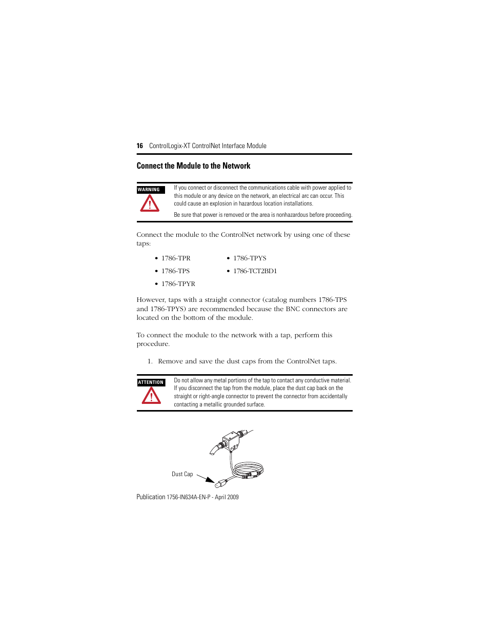 Connect the module to the network | Rockwell Automation 1756-CN2RXT ControlLogix-XT ControlNet Interface Module, Series B Installation Instructions User Manual | Page 16 / 36