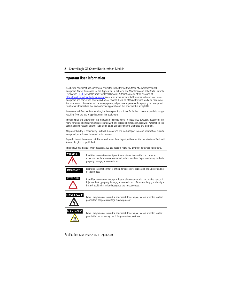 Important user information | Rockwell Automation 1756-CN2RXT ControlLogix-XT ControlNet Interface Module, Series B Installation Instructions User Manual | Page 2 / 36