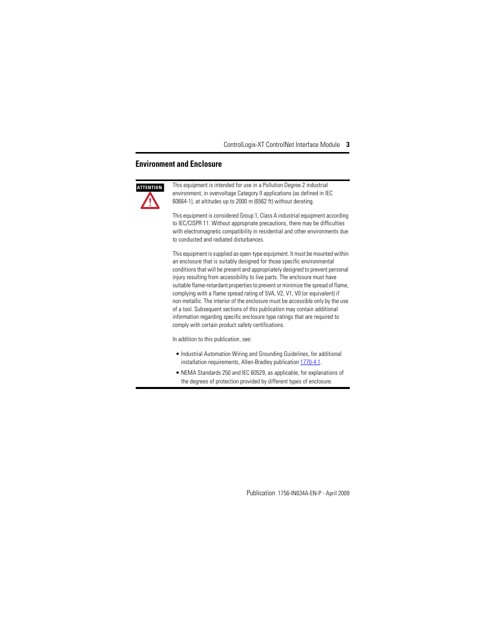 Environment and enclosure | Rockwell Automation 1756-CN2RXT ControlLogix-XT ControlNet Interface Module, Series B Installation Instructions User Manual | Page 3 / 36