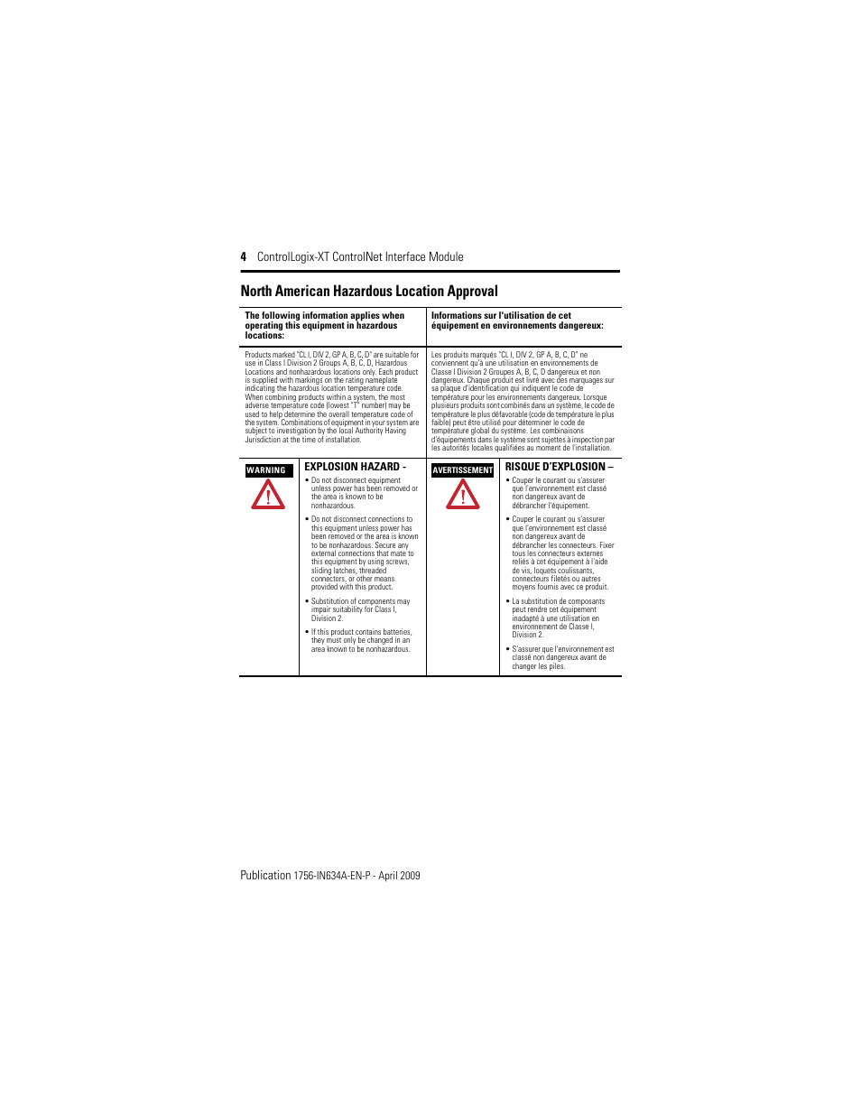 North american hazardous location approval | Rockwell Automation 1756-CN2RXT ControlLogix-XT ControlNet Interface Module, Series B Installation Instructions User Manual | Page 4 / 36