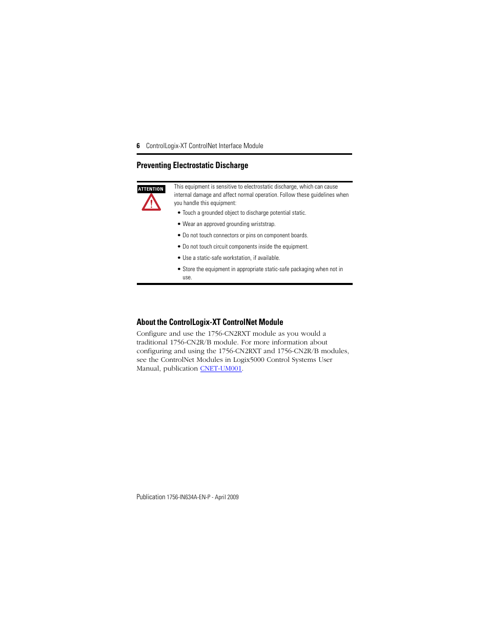 Preventing electrostatic discharge, About the controllogix-xt controlnet module | Rockwell Automation 1756-CN2RXT ControlLogix-XT ControlNet Interface Module, Series B Installation Instructions User Manual | Page 6 / 36