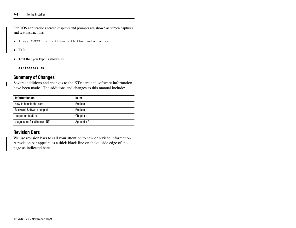 Summary of changes, Revision bars | Rockwell Automation 1784-KTS_KTX_KTXD User Manual Communication Interface Card User Manual | Page 12 / 96