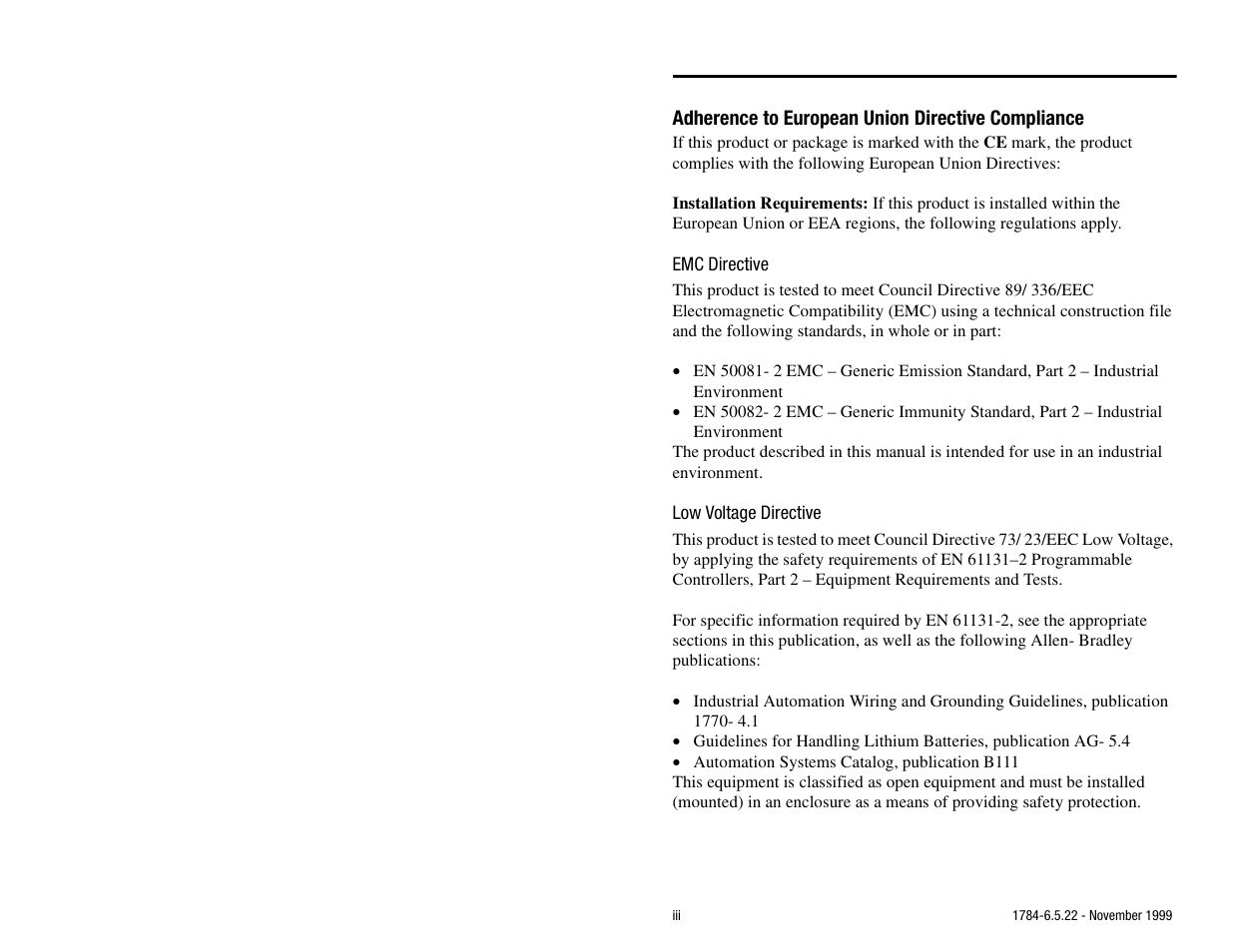 Adherence to european union directive compliance | Rockwell Automation 1784-KTS_KTX_KTXD User Manual Communication Interface Card User Manual | Page 3 / 96