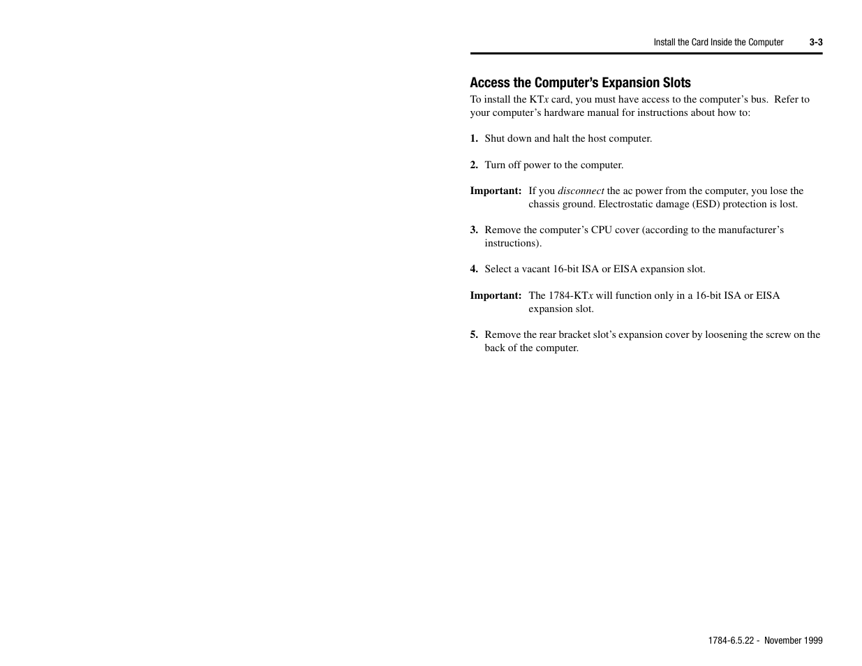 Access the computer’s expansion slots, Access the computer’s expansion slots -3 | Rockwell Automation 1784-KTS_KTX_KTXD User Manual Communication Interface Card User Manual | Page 31 / 96