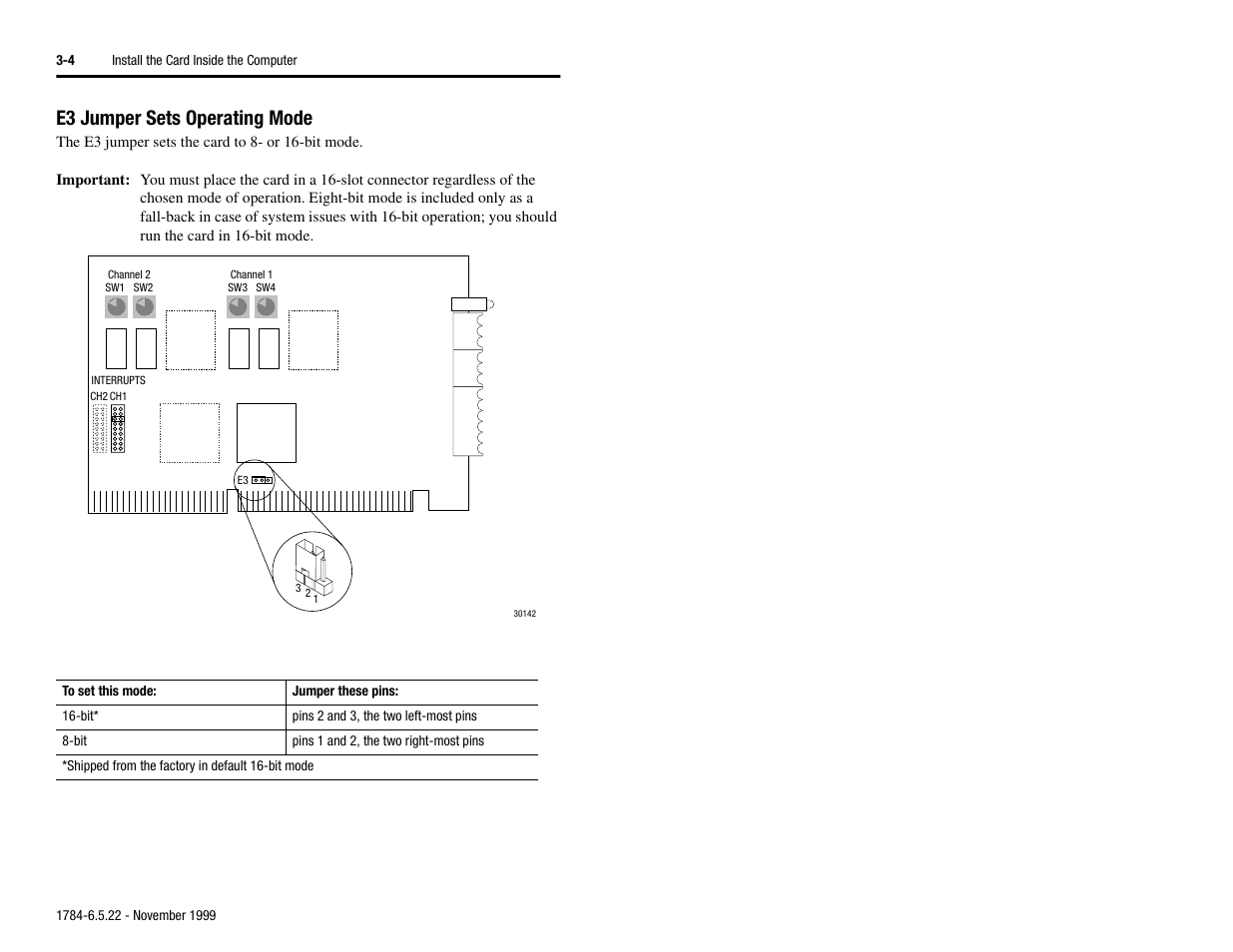 E3 jumper sets operating mode, E3 jumper sets operating mode -4 | Rockwell Automation 1784-KTS_KTX_KTXD User Manual Communication Interface Card User Manual | Page 32 / 96