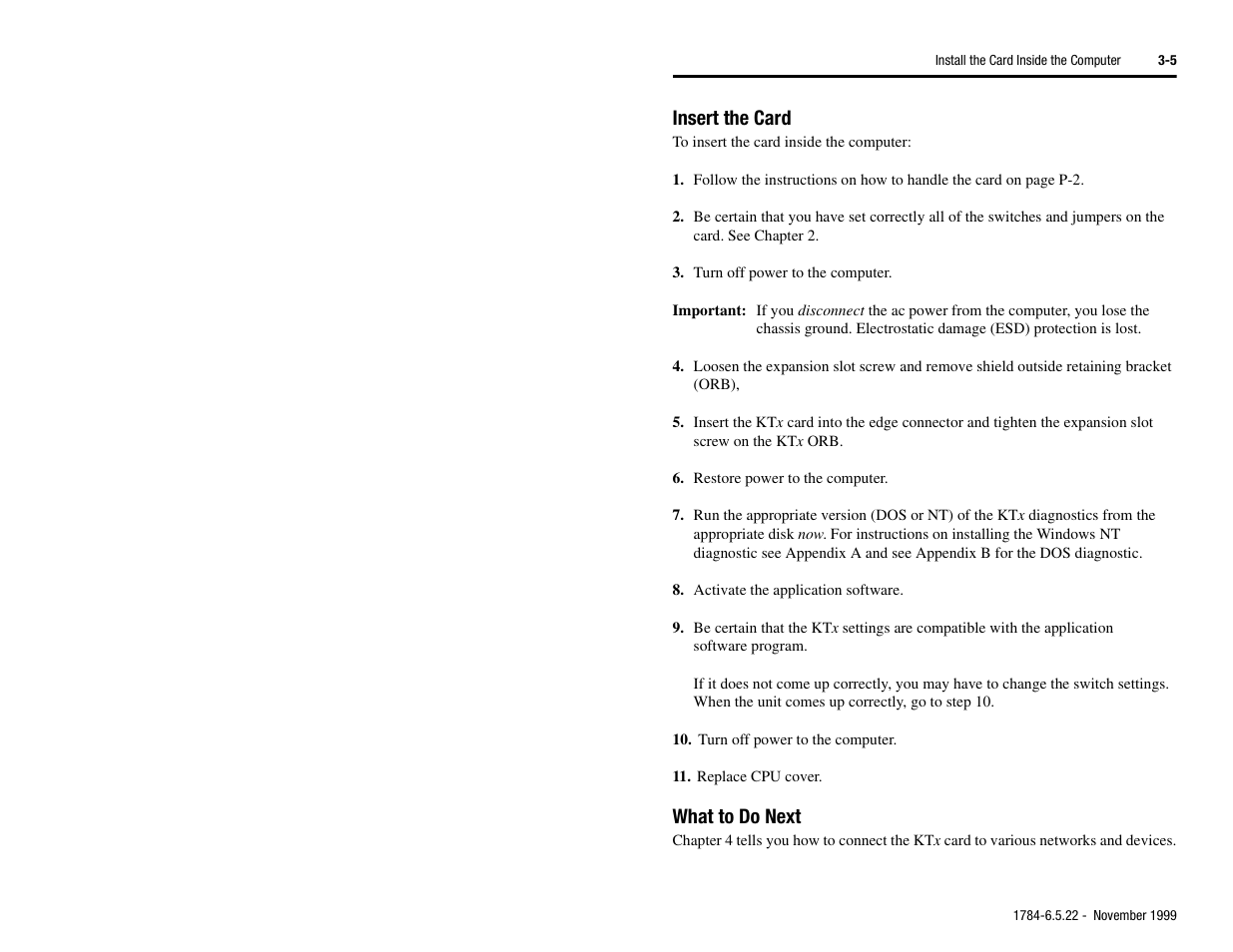 Insert the card, What to do next, Insert the card -5 what to do next -5 | Rockwell Automation 1784-KTS_KTX_KTXD User Manual Communication Interface Card User Manual | Page 33 / 96