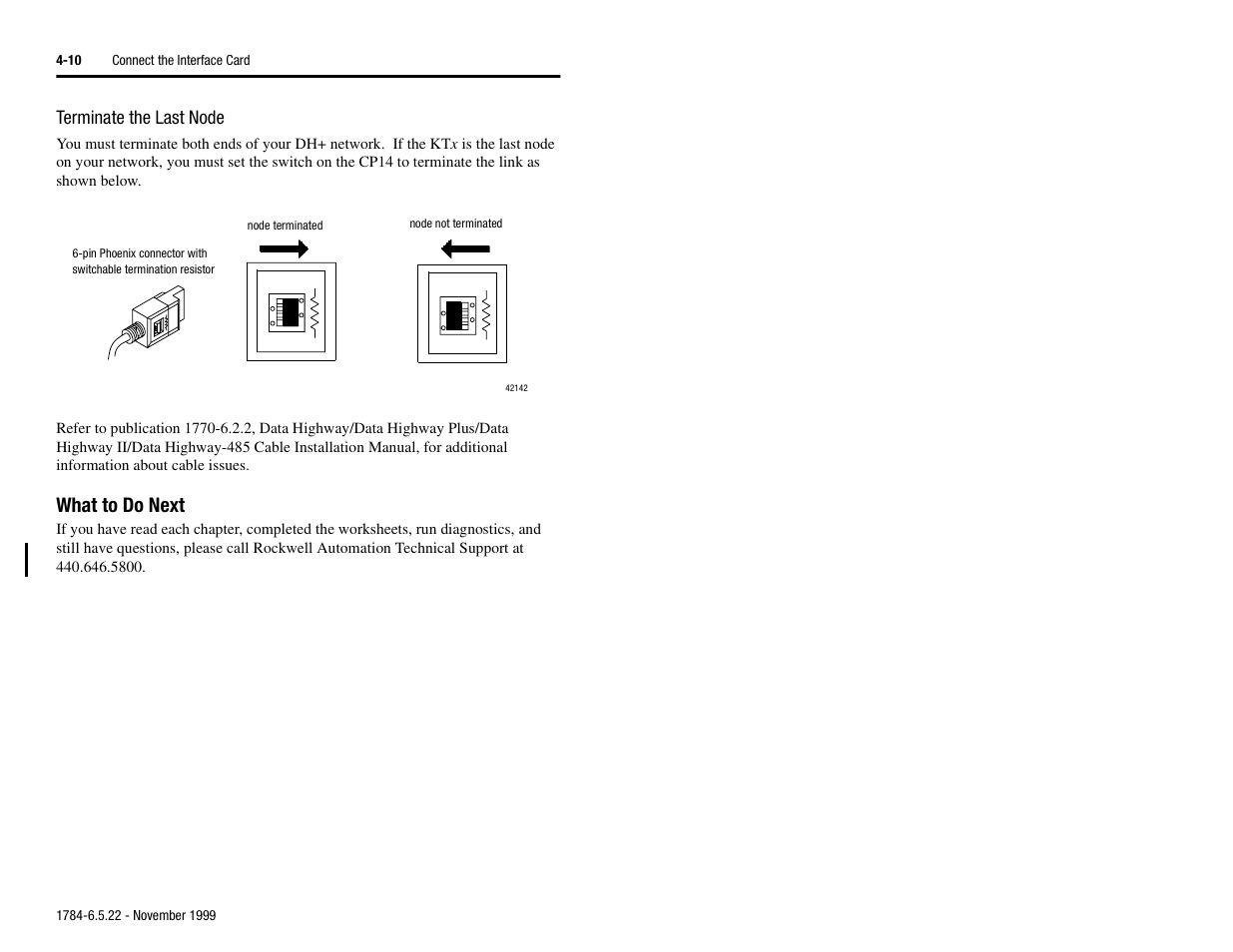 What to do next, Terminate the last node -10, What to do next -10 | Terminate the last node | Rockwell Automation 1784-KTS_KTX_KTXD User Manual Communication Interface Card User Manual | Page 44 / 96